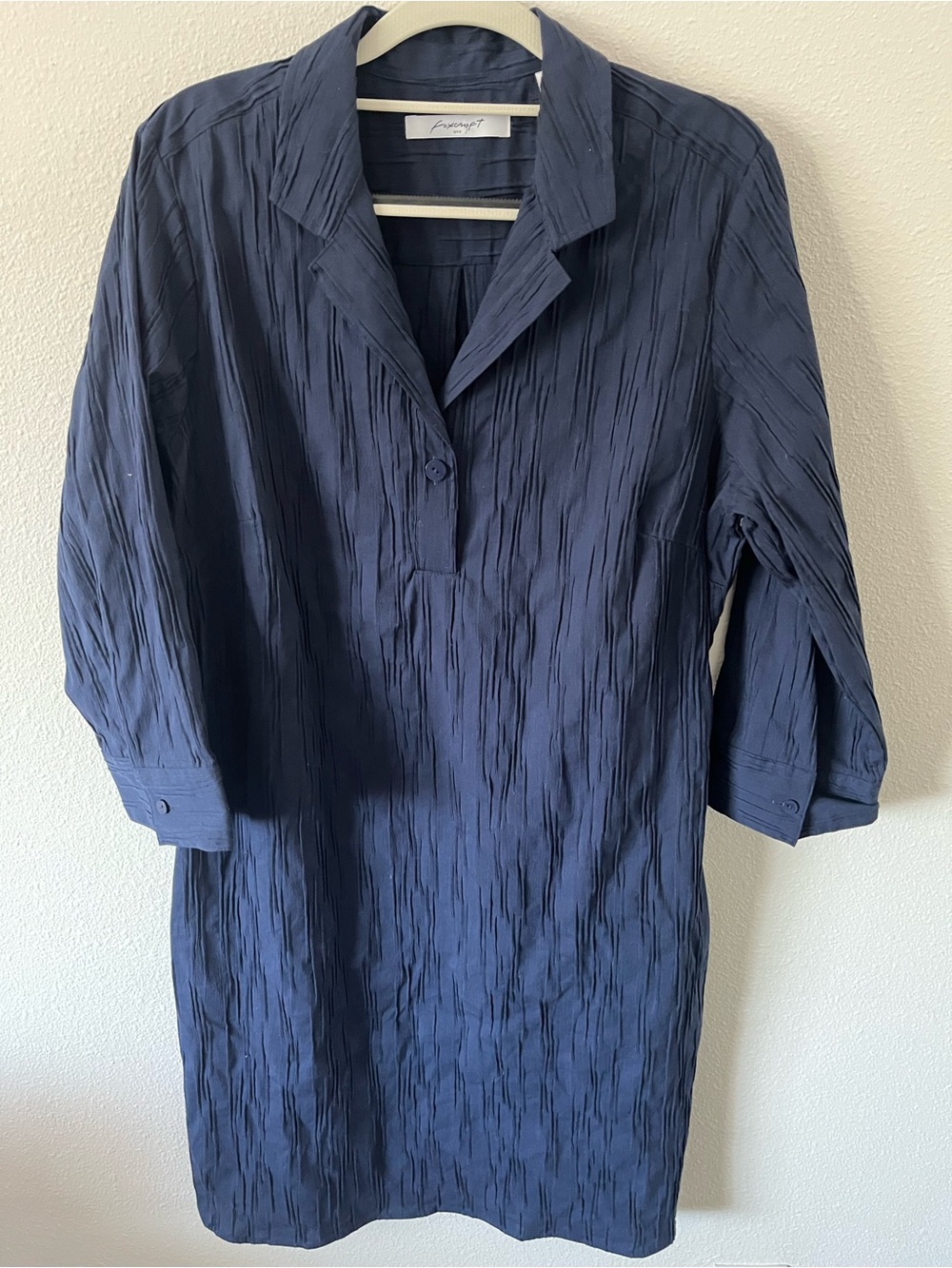 Foxcroft Navy Textured Long Sleeve Tunic Dress